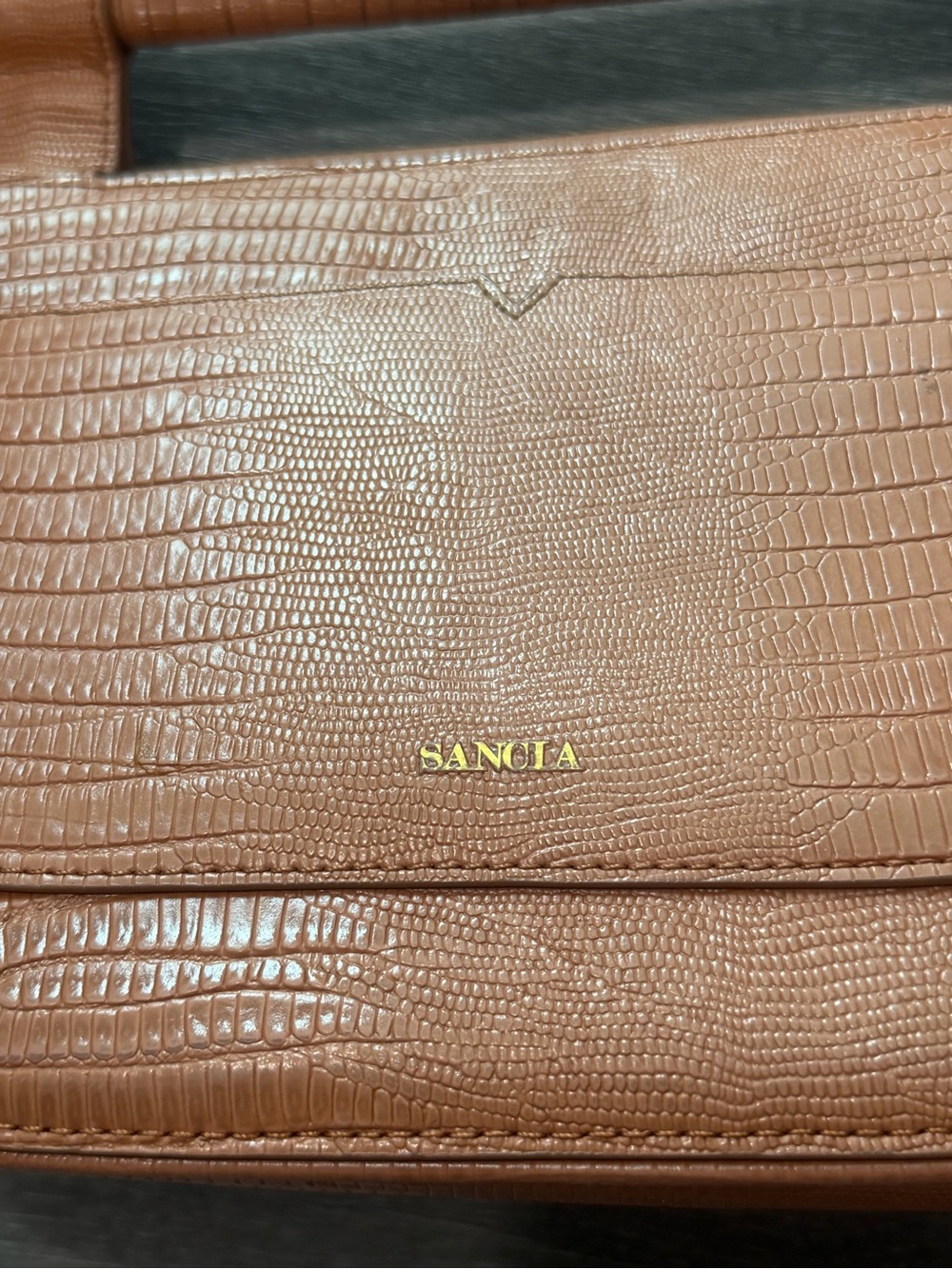SANCIA Babylon Fob in Almond Lizard Crossbody Satchel Bag